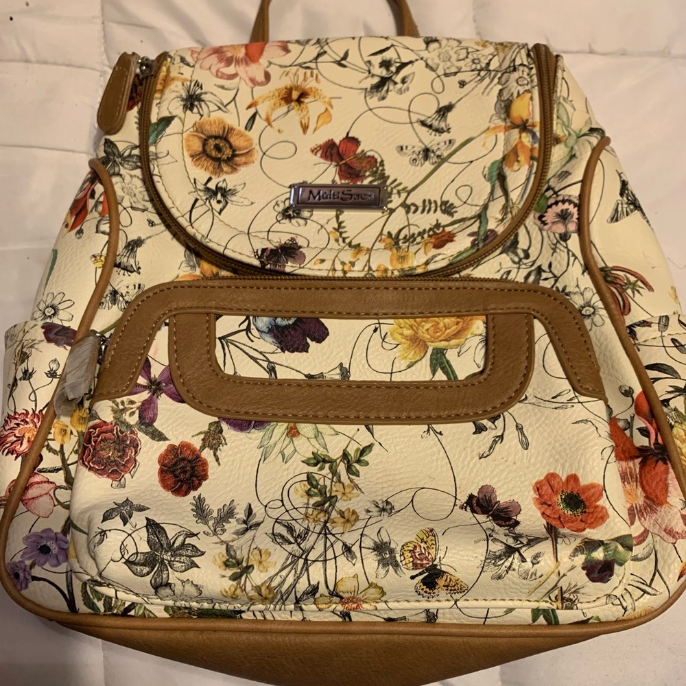 Floral Cream and Tan Backpack